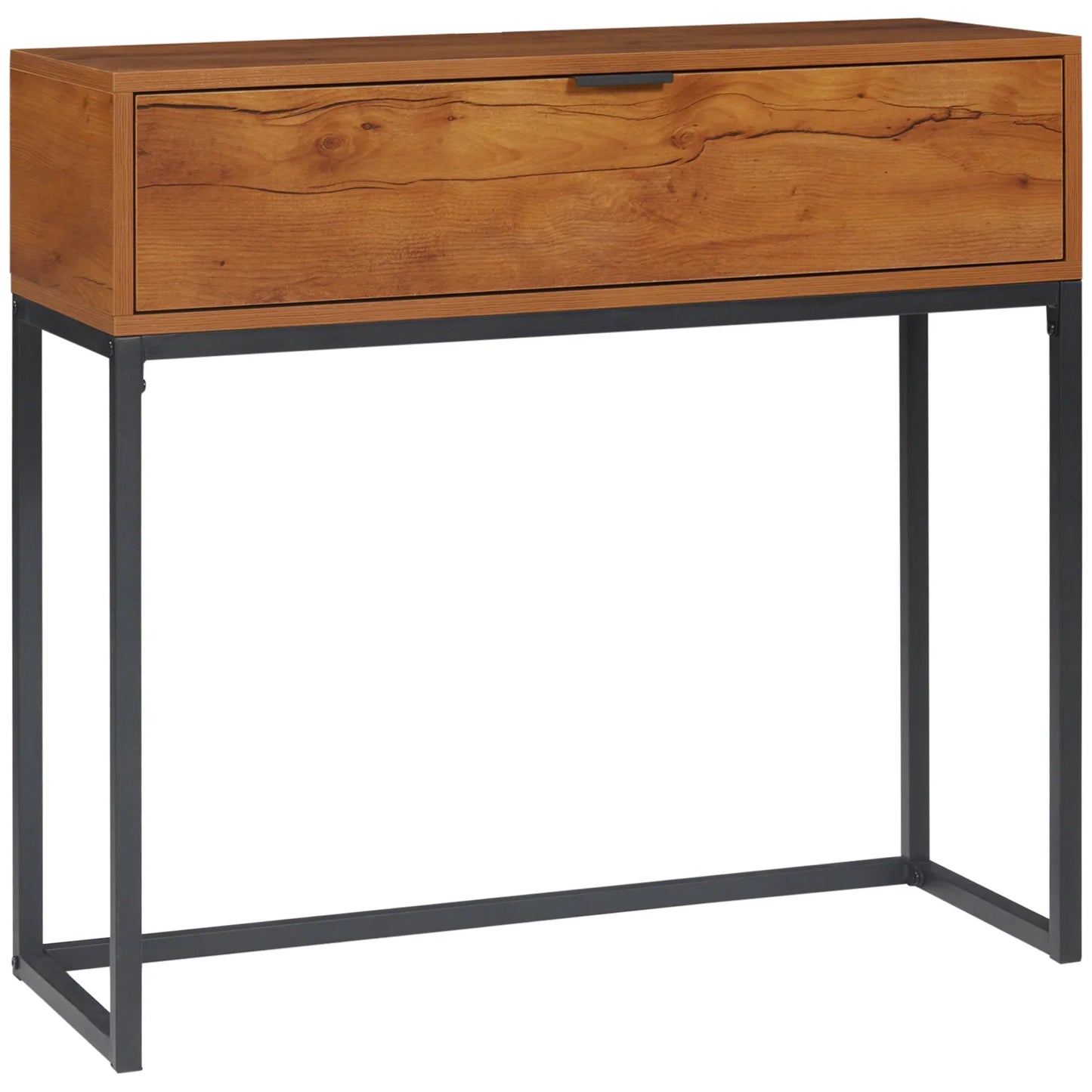 HOMCOM Konsolentisch mit Stauraum, Sofatisch im Industriedesign, Seitentisch für Flur, Wohnzimmer, Diele, Stahl, Braun, 80 x 30 x 76 cm