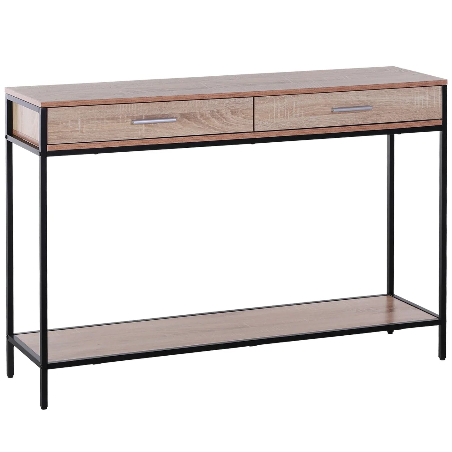 HOMCOM Konsolentisch im Industriestil mit Schubladen und Stahlstruktur für den Eingangsbereich 120x30x81,5 cm Eiche