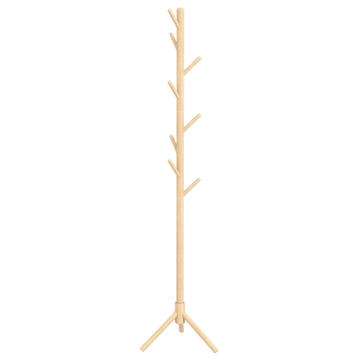 HOMCOM Freistehender Kleiderständer mit 8 Haken - Holz Kleiderbaum für Flur, Eingangsbereich, Schlafzimmer 40x40x165 cm Natur