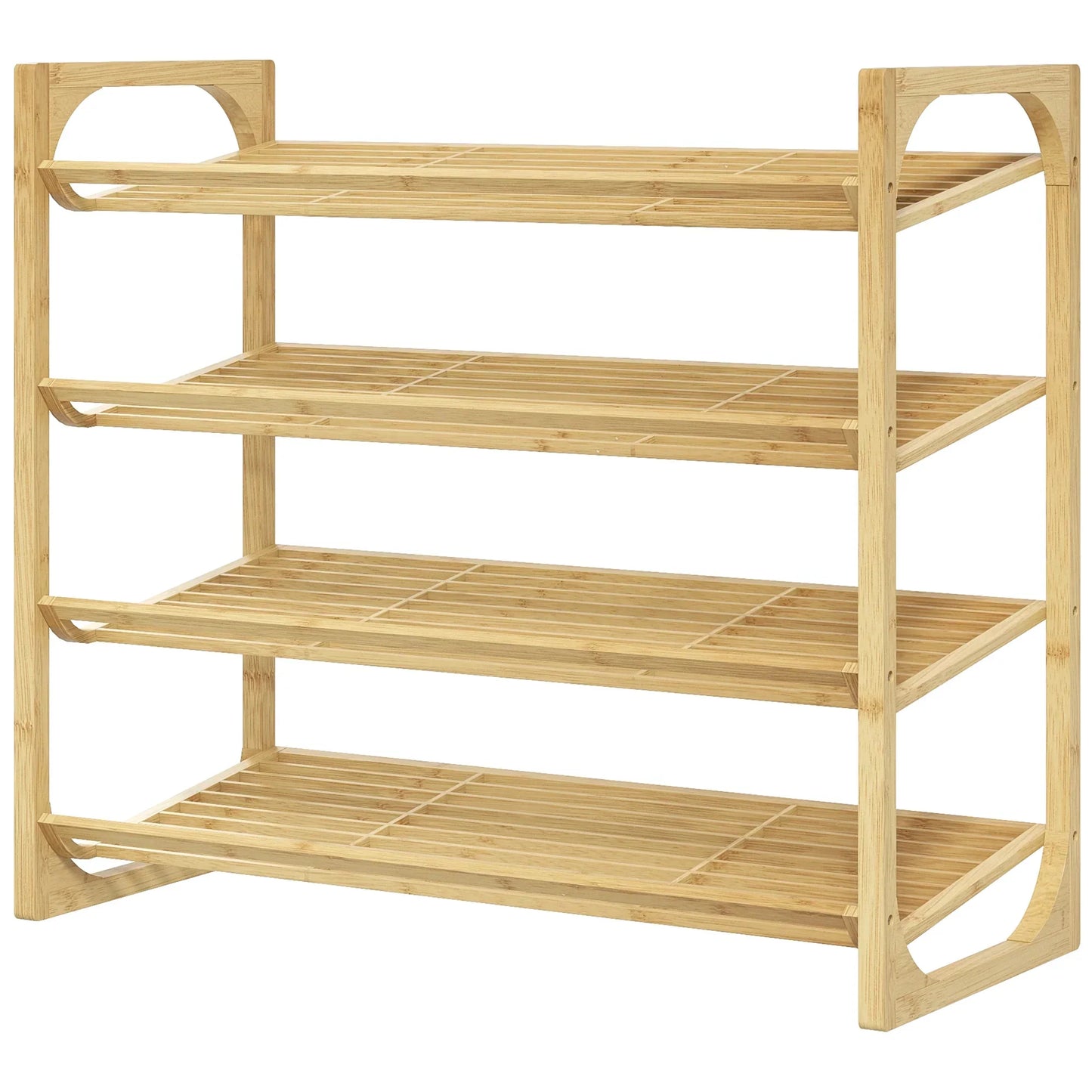 HOMCOM Schuhregal, Schuhständer mit 4 Ebenen aus Bambus, für max. 12 Paar Schuhe, Schuhregal mit Griff für Flur, Schlafzimmer, 76 x 33 x 67 cm, Natur