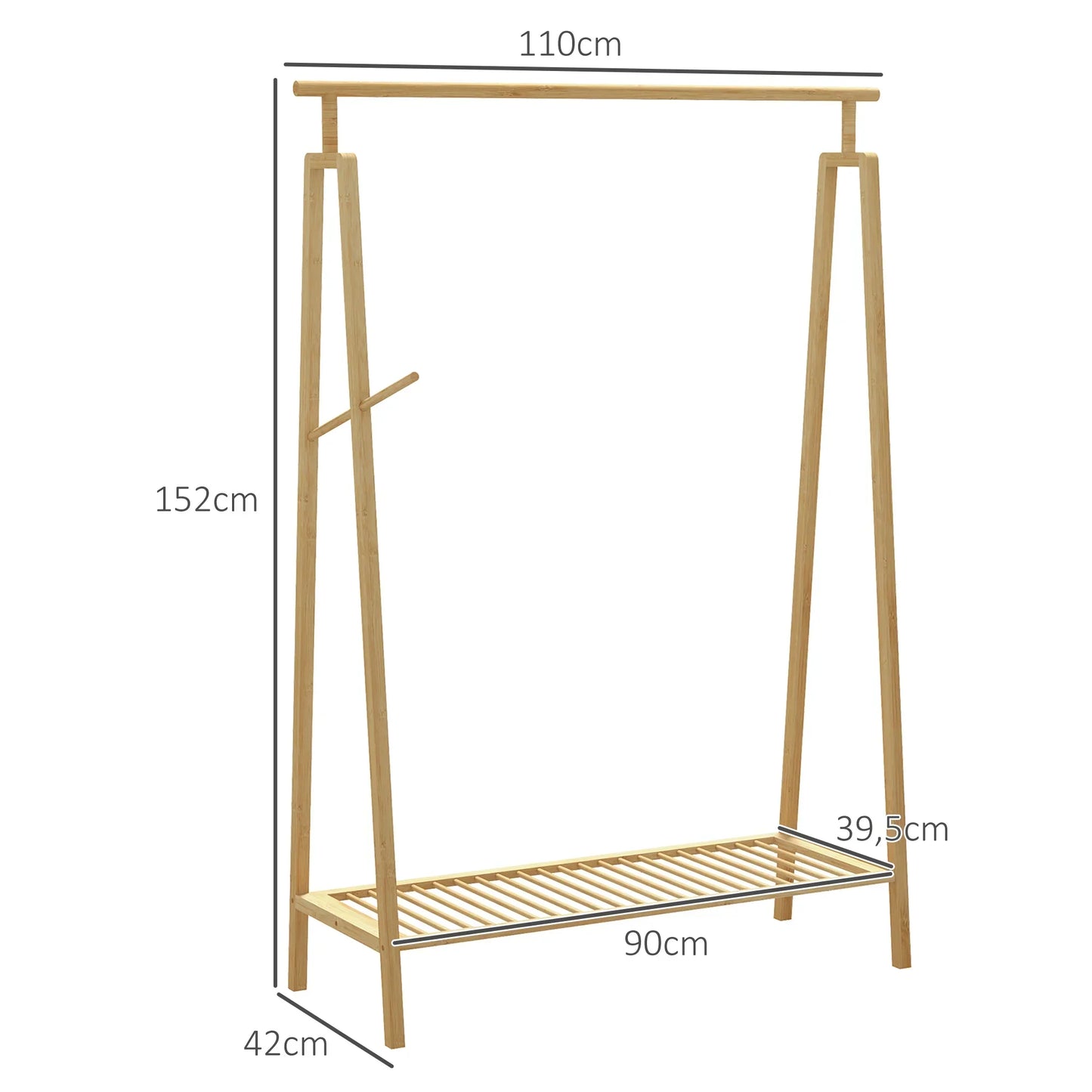 HOMCOM Bambus Kleiderständer, Holz Mantelständer mit Schuhregal 110L x 42B x 152H cm