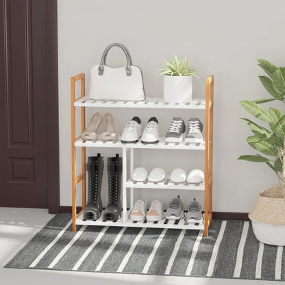HOMCOM Schuhregal mit 4 Ebenen für bis zu 11 Paar Schuhe und Fach für hohe Stiefel aus massivem Kiefernholz 68x26x78 cm Weiß