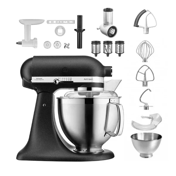 KitchenAid 4,8 L 5KSM185 Artisan Küchenmaschine Allrounderset Fleischwolf+Spritzgebäck+Gemüseschneider