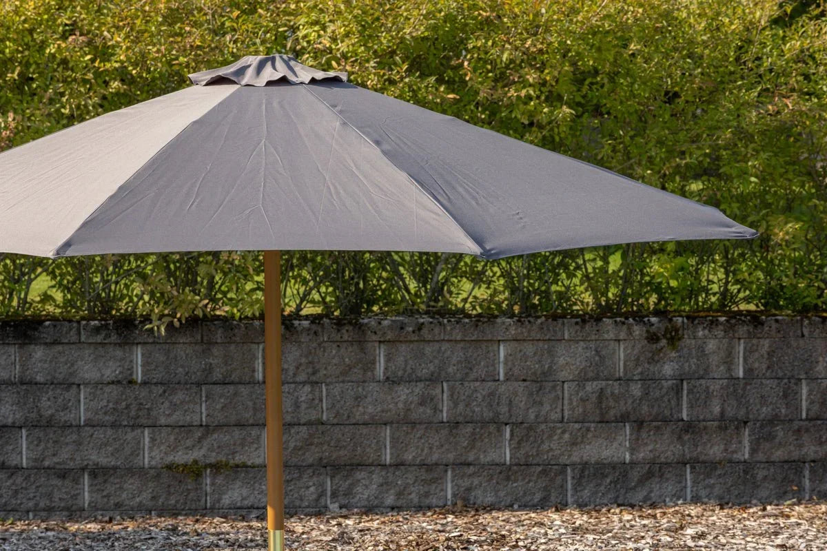 Sonnenschirm Frida – Ø300 cm in Grau mit Holzgestell aus Buche