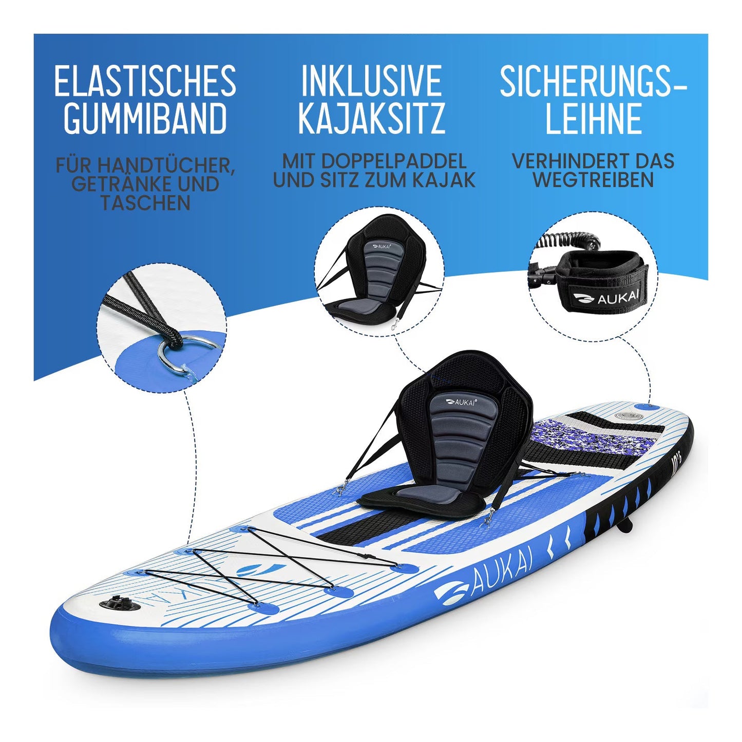 Stand Up Paddle Board "AUKAI Pro" mit Kajak-Sitz grau