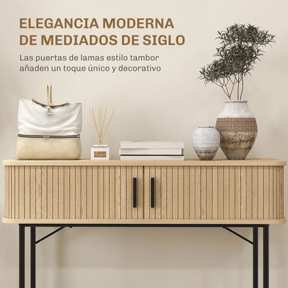 HOMCOM Vintage Konsolentisch Sideboard mit 2 Schiebetüren und Fächern für Flur 100x30x80 cm Eiche
