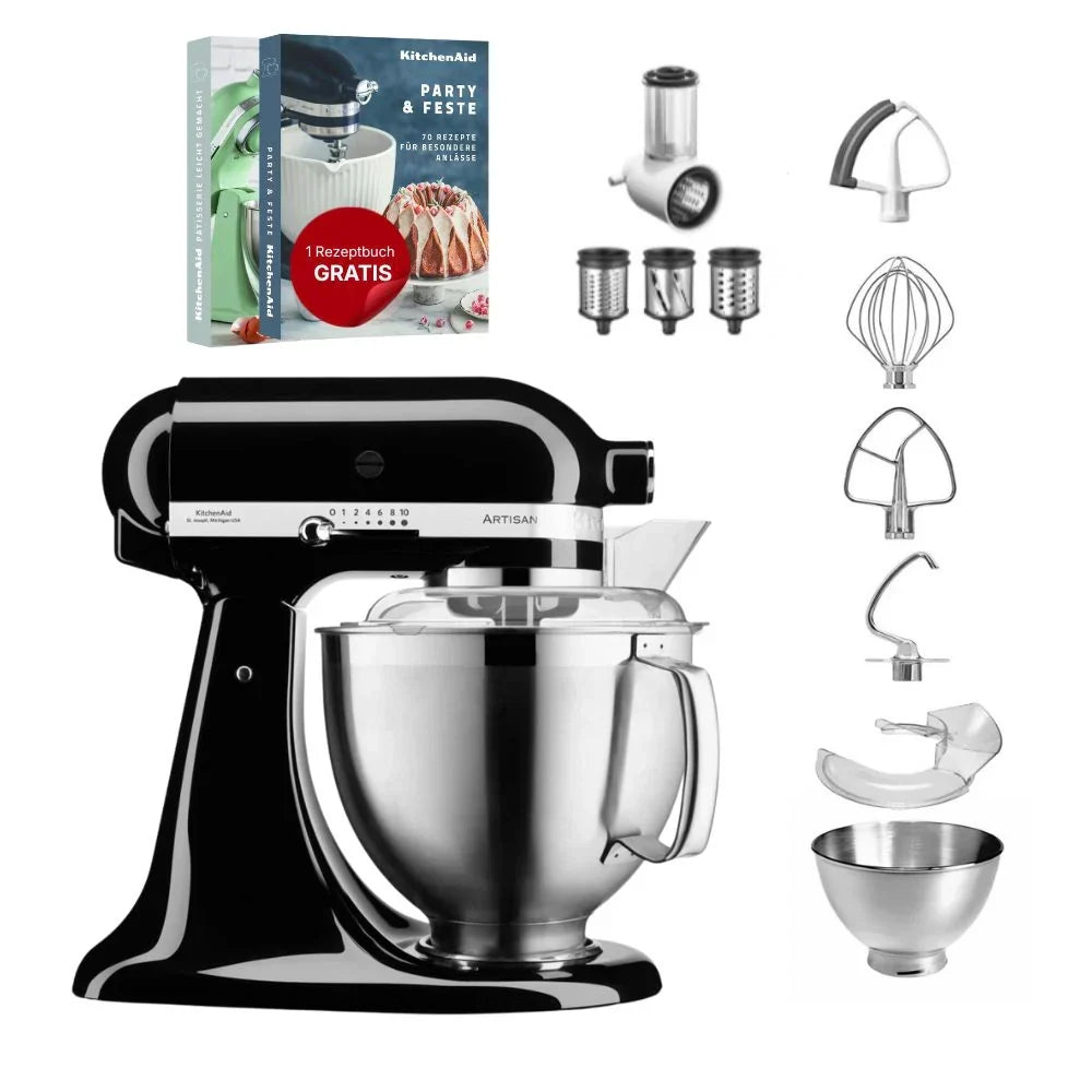 KitchenAid 4,8 L 5KSM185 Artisan Küchenmaschine Beginnerset Artisan Gemüseschneider+Flexirührer