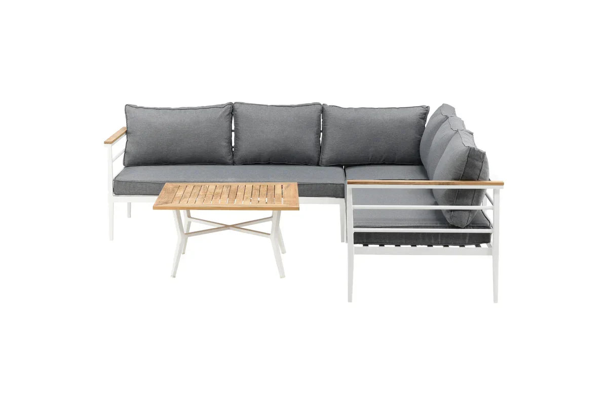Lounge Set Puerto – aus Metall mit Teakholz-Details, inkl. Kissen