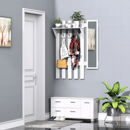 HOMCOM Eingangsset mit Spiegel, Garderobe und Schuhschrank – Eingangsbereich Möbel mit 3 Haken, Regal und 2 Schubladen für Diele in Weiß