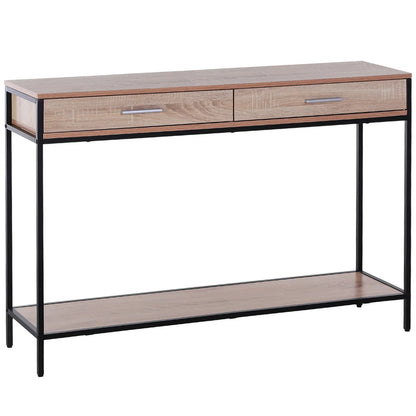 HOMCOM Konsolentisch im Industriestil mit Schubladen und Stahlstruktur für den Eingangsbereich 120x30x81,5 cm Eiche
