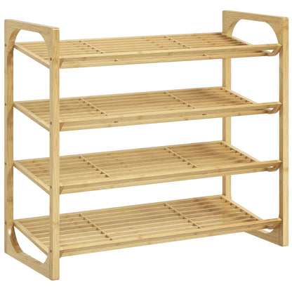 HOMCOM Schuhregal, Schuhständer mit 4 Ebenen aus Bambus, für max. 12 Paar Schuhe, Schuhregal mit Griff für Flur, Schlafzimmer, 76 x 33 x 67 cm, Natur