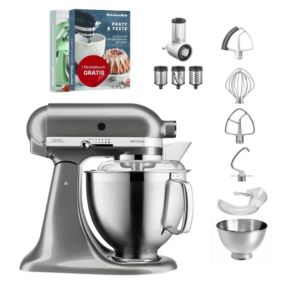 KitchenAid 4,8 L 5KSM185 Artisan Küchenmaschine Beginnerset Artisan Gemüseschneider+Flexirührer