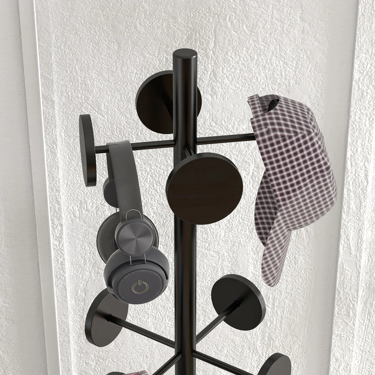 HOMCOM Freistehender Garderobenständer mit Regenschirmständer – Metall-Garderobe mit 12 Haken für Regenschirme und Taschen, Baumform für Flur, Eingangsbereich, Schlafzimmer Ø34x177 cm Schwarz