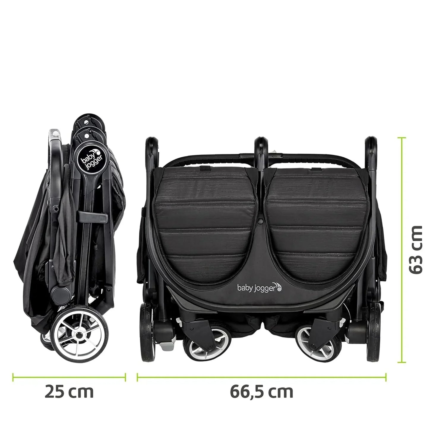 Baby Jogger City Tour 2 Double Geschwisterwagen Zwillingswagen für Reisen | leichter, zusammenklappbarer und tragbarer Zwillingsbuggy | Pitch Black (Schwarz)