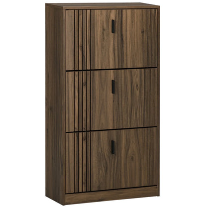 HOMCOM Schuhschrank mit 3 Klappen, für 18 Paare, 3 Fächer, große Kapazität für Eingangsbereich, Flur, Wohnzimmer, 63 x 24 x 117 cm, Dunkelwalnuss