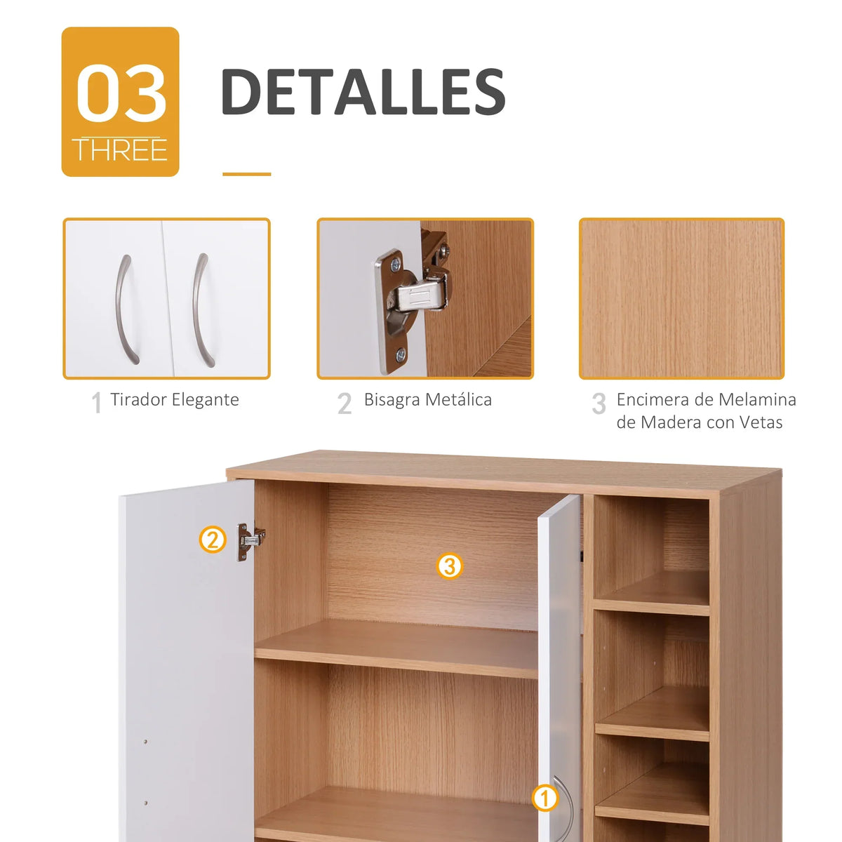 HOMCOM Konsolenschrank Niedriger Schrank Multifunktionaler Stauraumorganisator für Küche, Esszimmer, Wohnzimmer, Badezimmer mit Türen und verstellbaren Regalen 80x32x91 cm