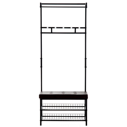 HOMCOM Kleiderständer mit 5 Haken und Schuhbank mit 2 Ebenen, Metallkleiderständer für Flur, Schlafzimmer, 72,5 x 35 x 180 cm