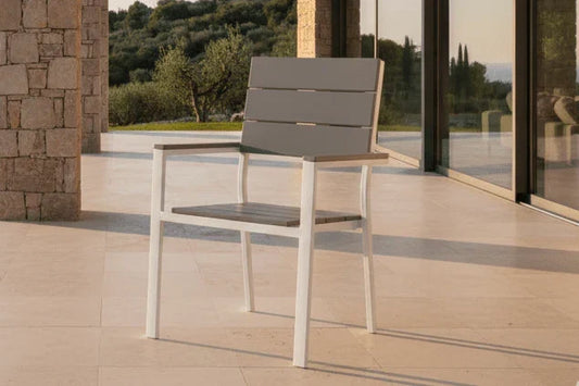 Set da 2 - Sedia da giardino Vita in bianco/grigio in alluminio e seduta in Aintwood