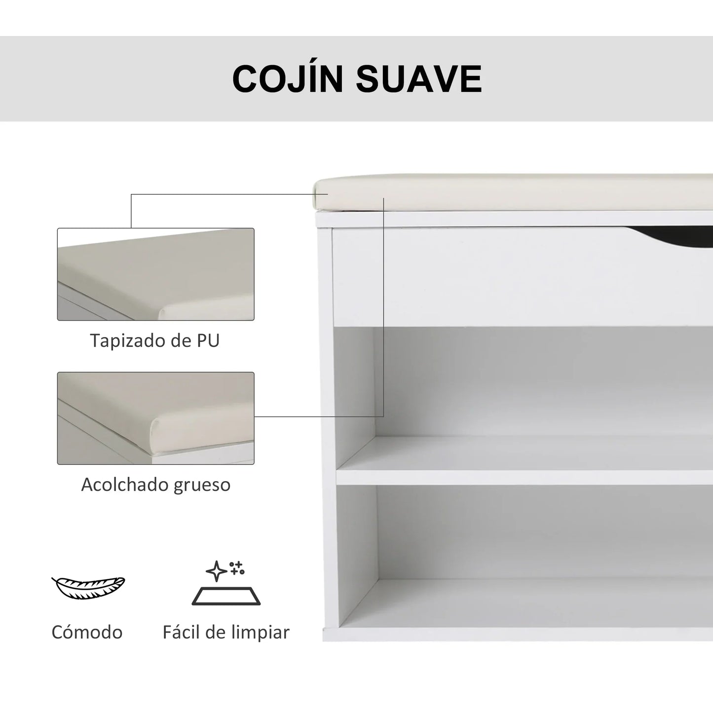 HOMCOM Schuhbank mit Sitzplatz – Moderne Schuhaufbewahrung für den Eingangsbereich mit Schublade, offenen Regalen und 1 Kissen für Flur 80x30x47cm