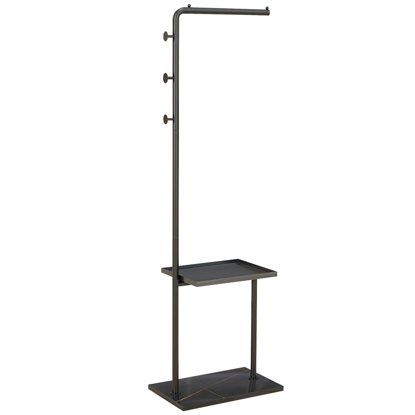 HOMCOM Garderobenständer, Kleiderständer mit Ablagen und Haken, Jackenständer, moderner Garderobe für Kleidung, Hut, Tasche, für Flur, Wohnzimmer, Schwarz