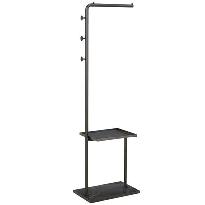 HOMCOM Garderobenständer, Kleiderständer mit Ablagen und Haken, Jackenständer, moderner Garderobe für Kleidung, Hut, Tasche, für Flur, Wohnzimmer, Schwarz