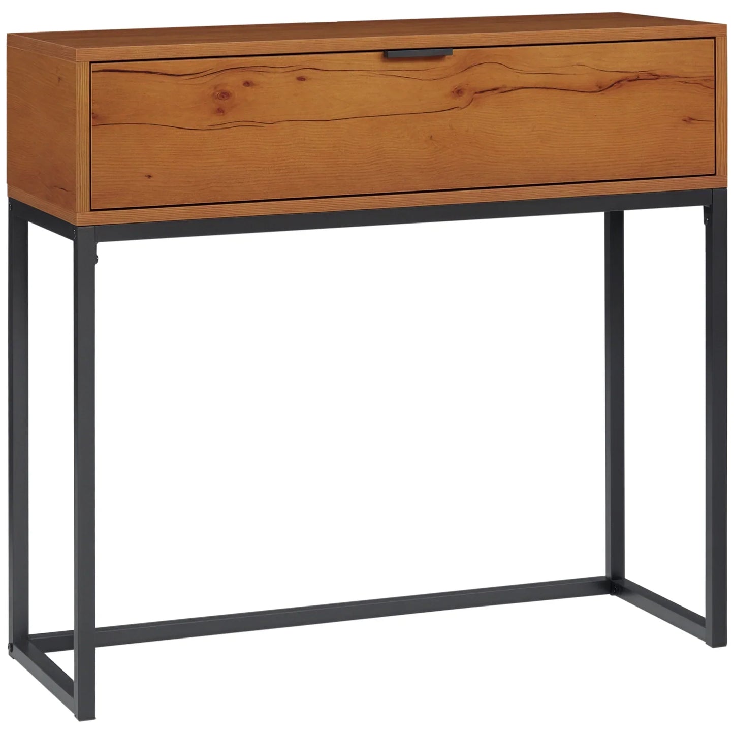 HOMCOM Konsolentisch mit Stauraum, Sofatisch im Industriedesign, Seitentisch für Flur, Wohnzimmer, Diele, Stahl, Braun, 80 x 30 x 76 cm