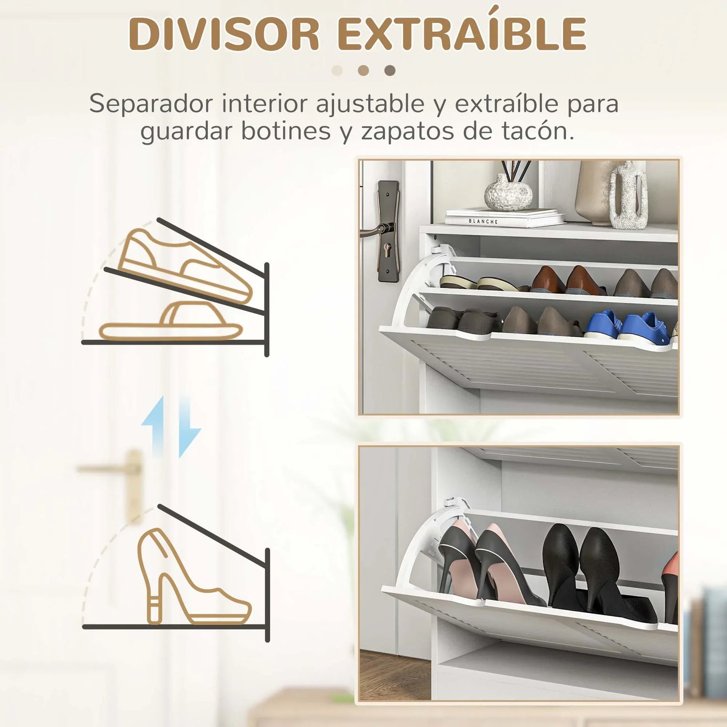 HOMCOM Moderner Schuhregal Eingangsschuhschrank mit 2 Klapptüren und verstellbaren Regalen für 16 Paar Schuhe Schmaler Schuhschrank für Flur 81,5x25x83 cm Weiß