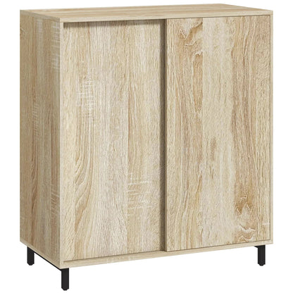 HOMCOM 4-stöckiger Schuhregal für den Eingangsbereich, Spanplatte und Stahl, Schuhaufbewahrung mit Schiebetür, Schuhlift mit Regalen für bis zu 12 Paar Schuhe, 80x40x93 cm, Holzfarbe