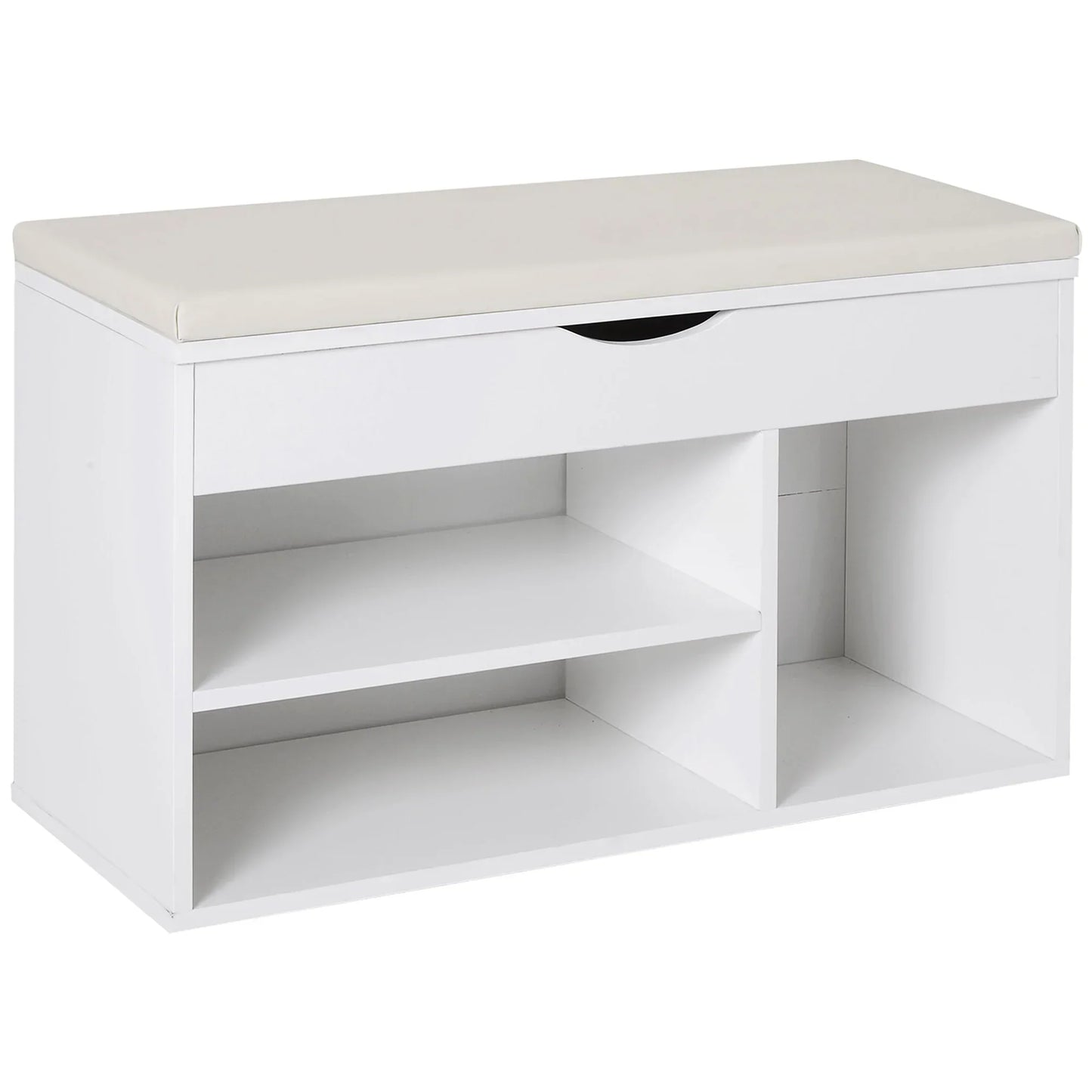 HOMCOM Schuhbank mit Sitzplatz – Moderne Schuhaufbewahrung für den Eingangsbereich mit Schublade, offenen Regalen und 1 Kissen für Flur 80x30x47cm