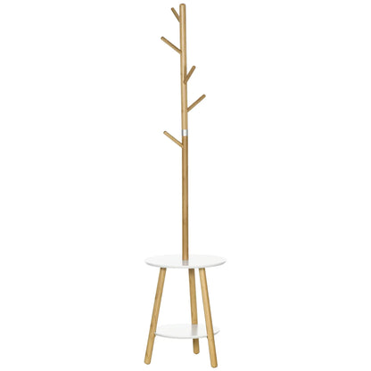 HOMCOM 2-in-1 Bambus Kleiderständer Baum mit 2 Ablagen und 5 Haken für Kleidung und Taschen, Aluminiumrahmen für Eingangsbereich und Schlafzimmer, 39,5x39,5x171 cm Natur