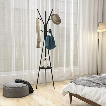 HOMCOM Kleiderständer in Baumform Metall mit 9 Haken und Regal Vintage Kleiderständer für Schlafzimmer und Wohnzimmer 45x45x180 cm Schwarz