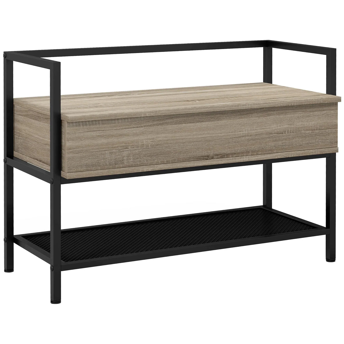 HOMCOM Schuhbank mit Klappdeckel und verstecktem Fach sowie unterer Gitterablage für 4 Paar Schuhe für Flur und Wohnzimmer 84x39,5x61 cm Eiche