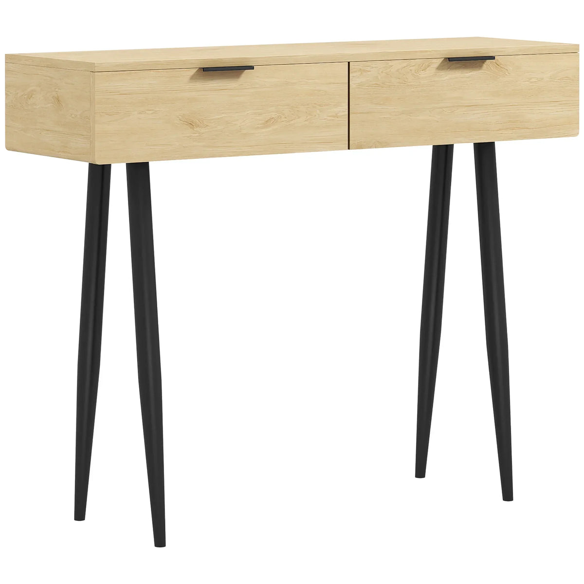 HOMCOM Konsolentisch für den Eingangsbereich mit 2 Schubladen und Stahlbeinen, 100x30x80,5 cm, Eiche