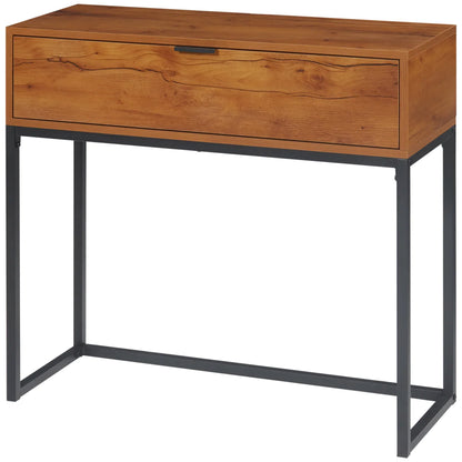 HOMCOM Konsolentisch mit Stauraum, Sofatisch im Industriedesign, Seitentisch für Flur, Wohnzimmer, Diele, Stahl, Braun, 80 x 30 x 76 cm