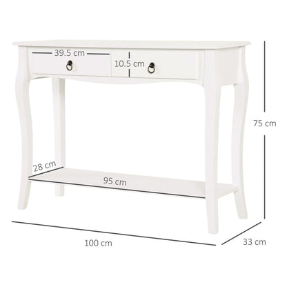 HOMCOM Konsolentisch Sideboard für Wohnzimmer und Flur, Akzenttisch mit Schubladen und Regal, elegantes Design 100x33x75cm Hochglanz Weiß