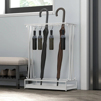 HOMCOM Moderner Rechteckiger Regenschirmständer aus Stahl mit 24 Haken, 21 Fächern und Abnehmbarem Tropfteller für Eingangsbereich und Büro 50x24x68 cm Weiß