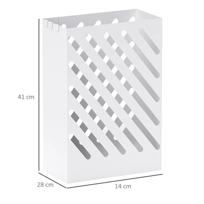 HOMCOM Regenschirmständer mit 4 Haken und herausnehmbarer Tropfschale - Regenschirmhalter für Gehstöcke & Regenschirme, Stahl 28 x 14 x 41 cm Weiß
