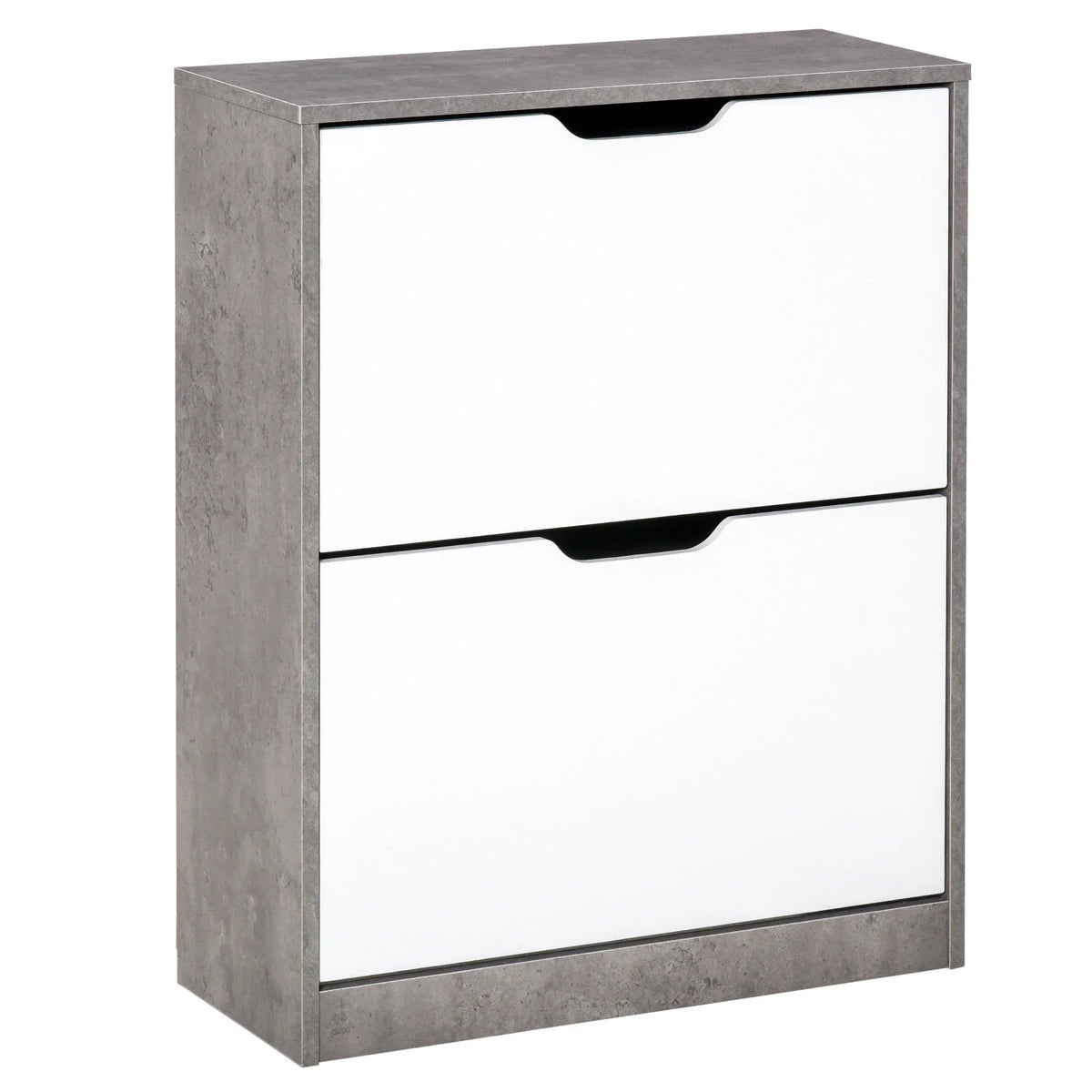 HOMCOM Holz Schuhschrank Schuhregal mit 2 Klapptüren und 4 Ablagen für 8 Paare im Eingangsbereich Flur Schlafzimmer 62,5x26x81 cm Grau