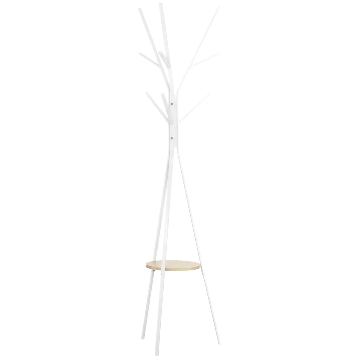 HOMCOM Garderobe, Hutständer mit 8 Haken, Kleiderständer mit Ablage, Stehkleiderschrank für Kleidung, Hüte, Taschen, Metall, Weiß, 45 x 45 x 180 cm