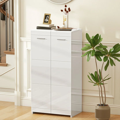 HOMCOM Schuhschrank, 2-türig, 5 Ablagen, verstellbare Einlegeböden, fasst 10 Paar, Hochglanzweiß, 55 x 36 x 108 cm