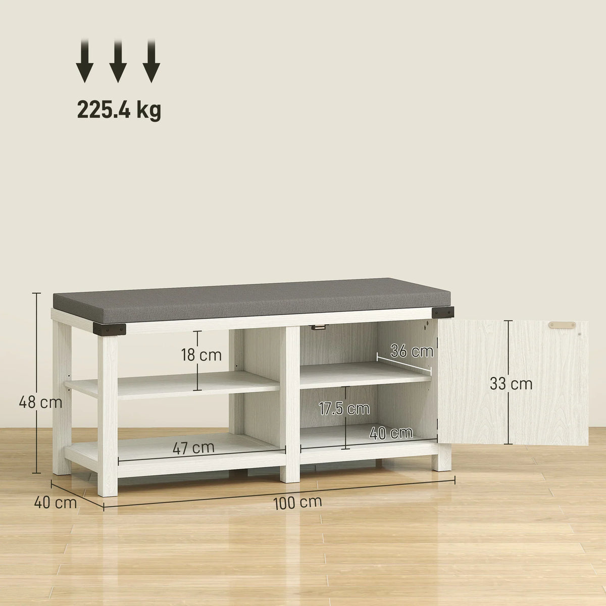 HOMCOM Rustikaler Schuhbänke Schuh Organizer mit Sitzplatz Schuhlagerbank mit Fächern und Kissen für 7 Paar Schuhe für Flur Wohnzimmer Schlafzimmer 100x40x48 cm Weiß und Grau