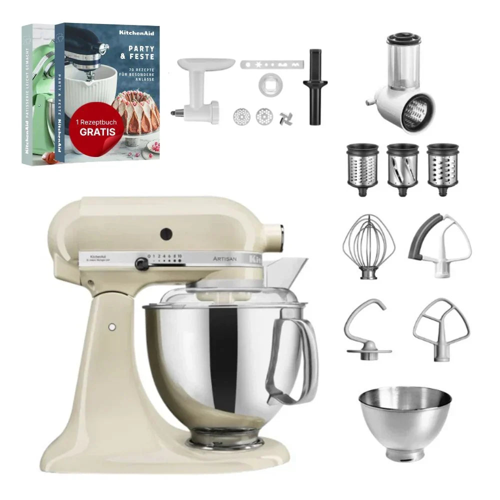 KitchenAid 4,8 L 5KSM175 Artisan Küchenmaschine Allrounderset mit Gemüseschneider+Fleischwolf+Spritzgebäckvorsatz
