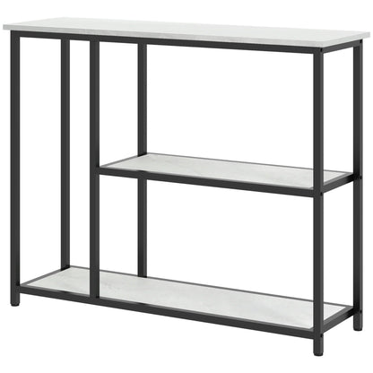 HOMCOM Konsolentisch, Flurtisch mit 3 Regalen, 100 x 30 x 80 cm, Beistelltisch, kleiner Präsentationstisch für schmale Räume, Flur, Diele, Wohnzimmer, Schlafzimmer, Weiß