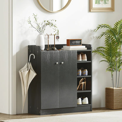 HOMCOM Schuhschrank mit 2 Türen – Schlanker Schuhregal mit einstellbaren Regalen für 12 Paar Schuhe für Flur und Eingangsbereich 83x30x90 cm Schwarz