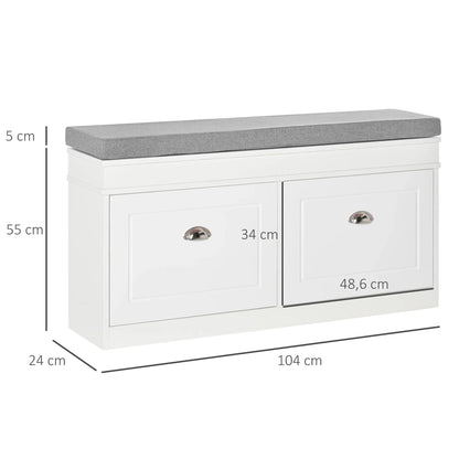 HOMCOM Schuhbank Schuhaufbewahrung für 8 Paare Schuhe mit 2 Schubladen, verstellbaren Regalen und gepolstertem Sitzkissen für Eingangsbereich Flur 104x24x55 cm Weiß