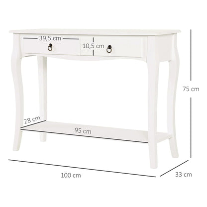 HOMCOM Konsolentisch Sideboard für Wohnzimmer und Flur, Akzenttisch mit Schubladen und Regal, elegantes Design 100x33x75cm Hochglanz Weiß
