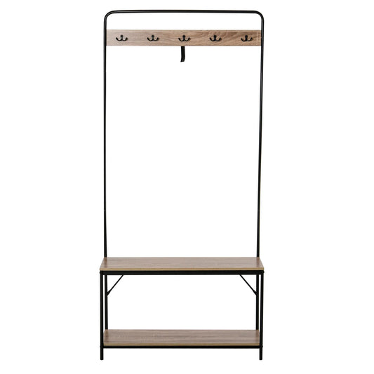 HOMCOM Appendiabiti con Panca e Scarpiera in Stile Industriale, Legno Vintage e Acciaio Nero, Mobile da Ingresso