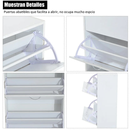 HOMCOM Moderner Schuhschrank für den Eingangsbereich - Schuhregal schmal mit 2 Schubladen und verstellbaren Regalen für Flur 60x24x80 cm Weiß