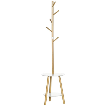 HOMCOM 2-in-1 Bambus Kleiderständer Baum mit 2 Ablagen und 5 Haken für Kleidung und Taschen, Aluminiumrahmen für Eingangsbereich und Schlafzimmer, 39,5x39,5x171 cm Natur