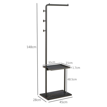 HOMCOM Garderobenständer, Kleiderständer mit Ablagen und Haken, Jackenständer, moderner Garderobe für Kleidung, Hut, Tasche, für Flur, Wohnzimmer, Schwarz